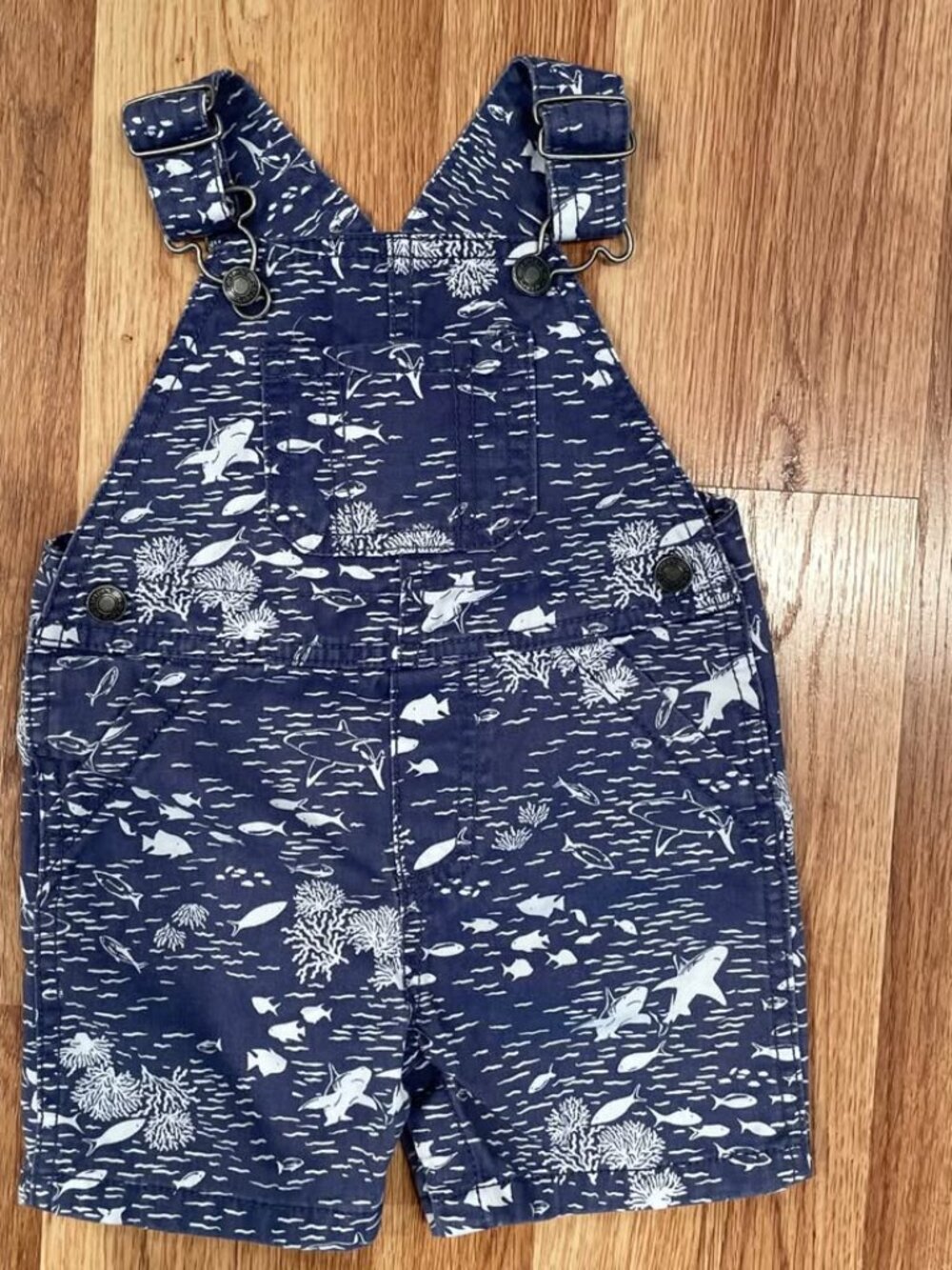 Carter's 12mo Baby Toddler Cotton Shorts Overalls Shark Ocean Fish Sea Adjustabl